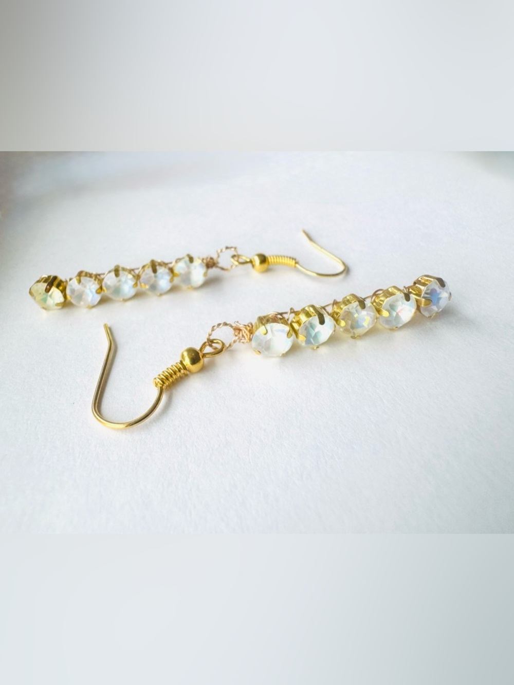 Gold and Opal Crystal Drop Earrings - White Opal